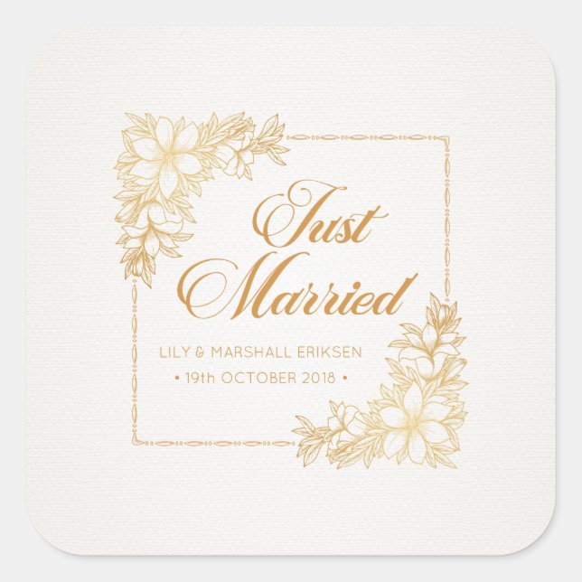 Elegant Just Married Wedding | Sticker Seal (Front)