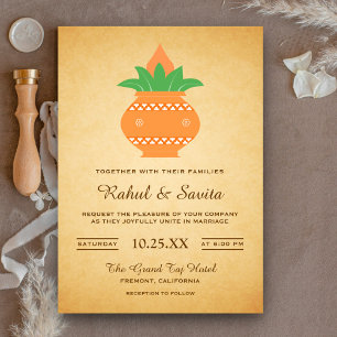 Elegant Kalash Vintage Indian Wedding Invitation