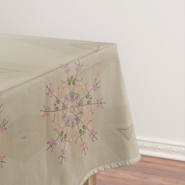 Elegant Kaleidoscopic Flower Design Pastel Tablecloth (In Situ)