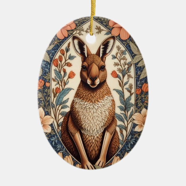 Elegant Kangaroo William Morris Inspired  Ceramic Tree Decoration (Front)