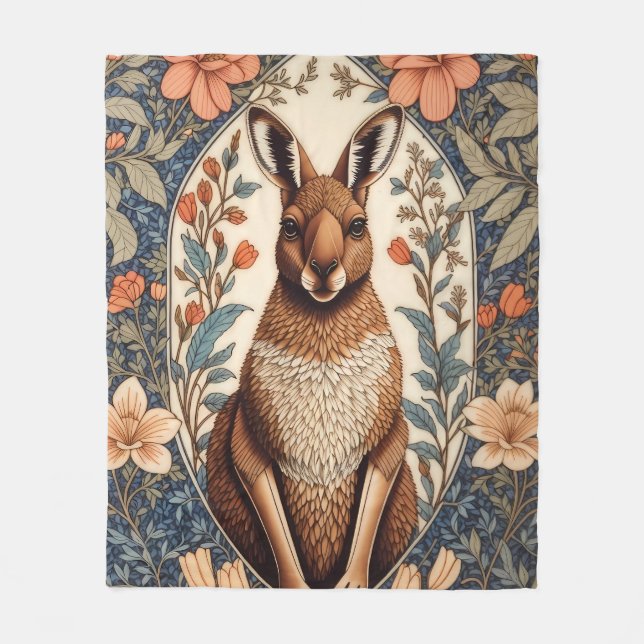 Elegant Kangaroo William Morris Inspired  Fleece Blanket (Front)