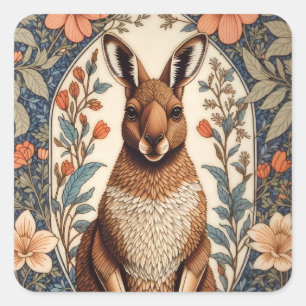 Elegant Kangaroo William Morris Inspired Square Sticker