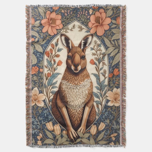 Elegant Kangaroo William Morris Inspired  Throw Blanket (Front Vertical)