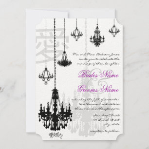 Elegant Kanji for Love Black Chandeliers Wedding Invitation