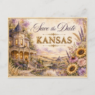 Elegant Kansas Save the Date Wedding Invitation Postcard