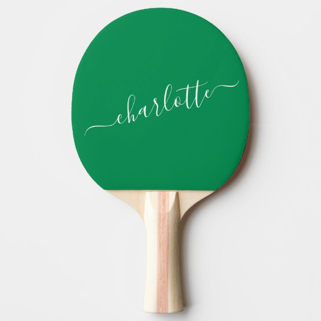 Elegant Kelly Green Script Name Personalised  Ping Pong Paddle (Front)