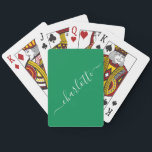 Elegant Kelly Green Script Name Personalised Playing Cards<br><div class="desc">Elegant Kelly Green Script Name Personalised Playing Cards</div>