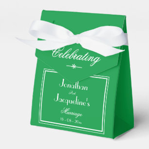 Elegant Kelly Green White Bow & Details Wedding Favour Box