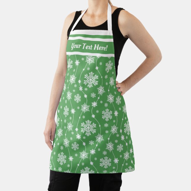 Elegant Kelly Green Winter White Snowflake Pattern Apron (Insitu)