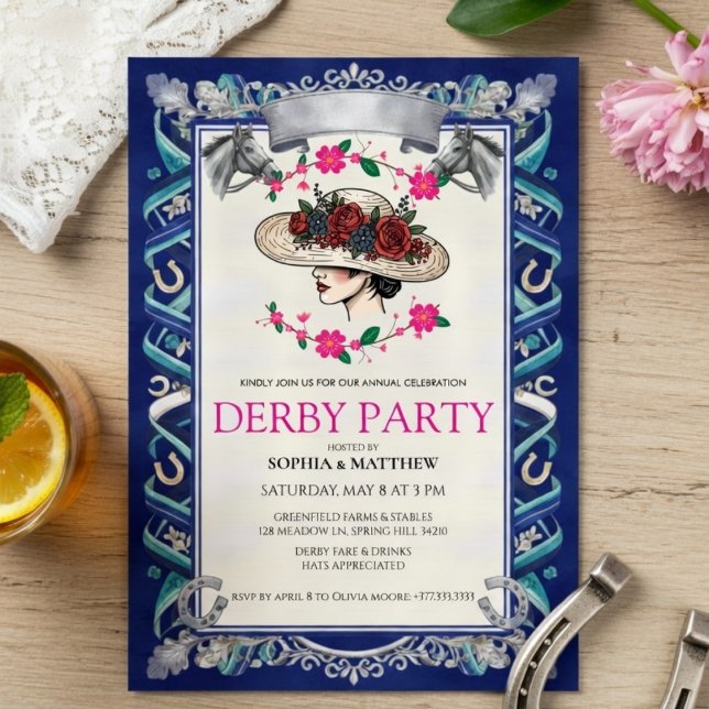 Elegant Kentucky Derby Party Floral Invitation (Creator Uploaded)