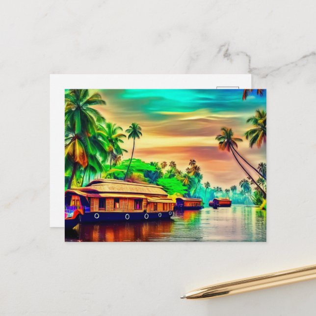 Elegant Kerala natural landscape of coconut trees  Postcard (Front/Back In Situ)