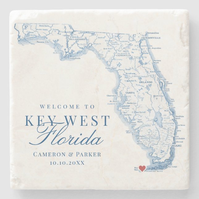 Elegant Key West Florida Wedding Favour Stone Coaster (Front)
