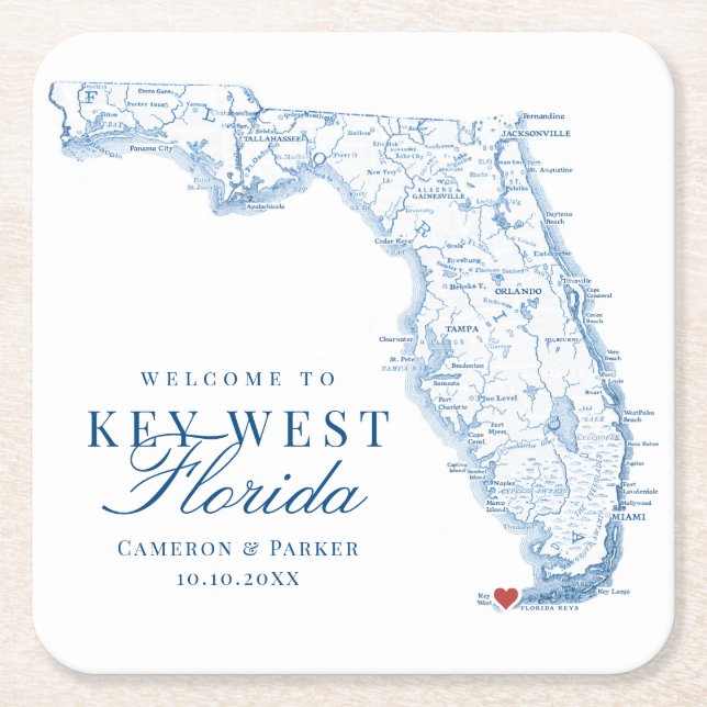 Elegant Key West Florida Wedding Square Paper Coaster (Front)