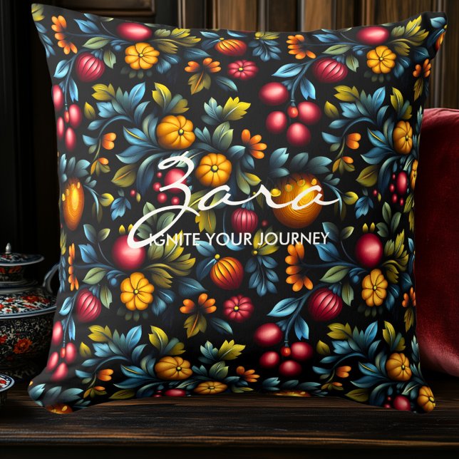 Elegant Khokhloma Floral Design Personalised  Cushion (Creator Uploaded)