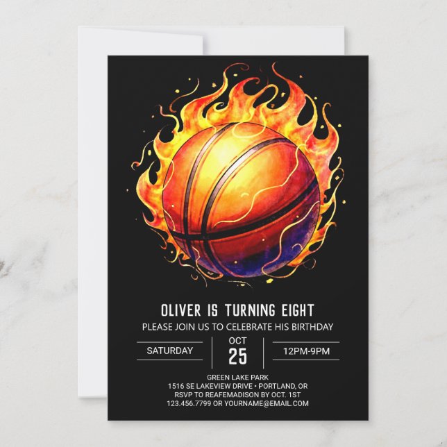 Elegant Kids Basketball Birthday Invitation (Front)