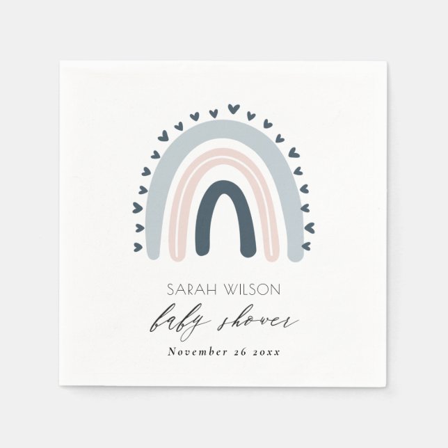 ELEGANT KIDS BLUE BLUSH RAINBOW HEART BABY SHOWER NAPKIN (Front)