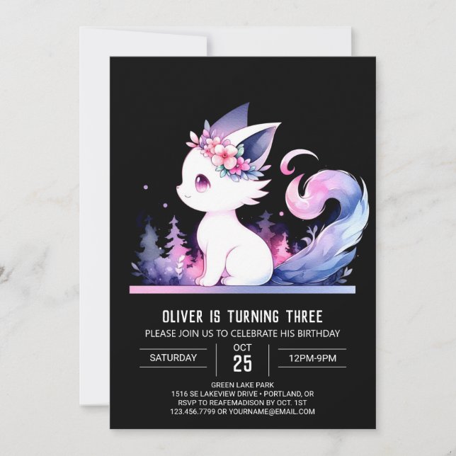 Elegant Kids Cat Birthday Invitation (Front)