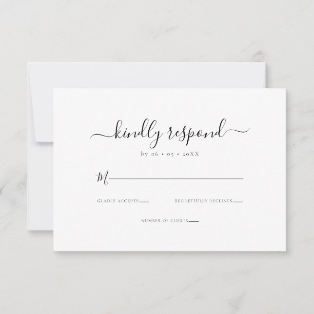Elegant Kindly Respond Minimal Wedding RSVP Card (Front)