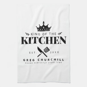 Elegant King of The Kitchen Modern Personalised Tea Towel
