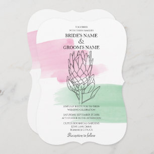 Elegant King Protea Watercolor Wedding Invitations