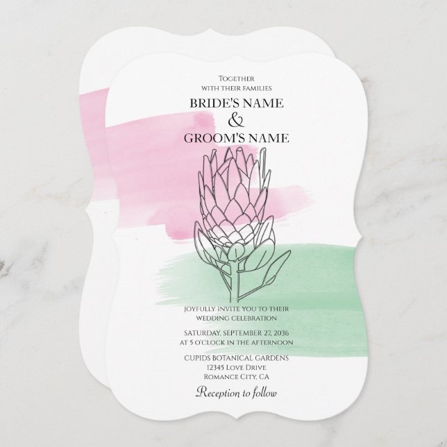 Elegant King Protea Watercolor Wedding Invitations (Front/Back)
