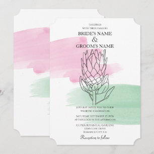 Elegant King Protea Watercolor Wedding Invitations