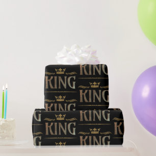 Elegant KING Royalty Lettering Crown Black Wrapping Paper