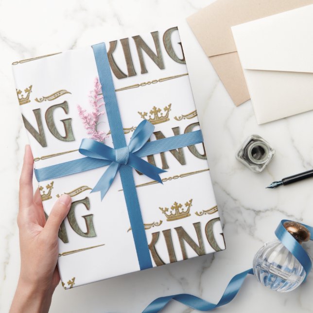 Elegant KING Royalty Lettering Crown Wrapping Paper (Gifting)