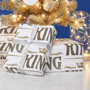 Elegant KING Royalty Lettering Crown Wrapping Paper