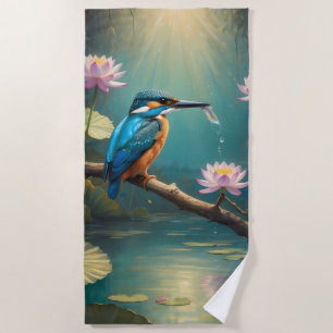 Elegant Kingfisher Bird Beach Towel