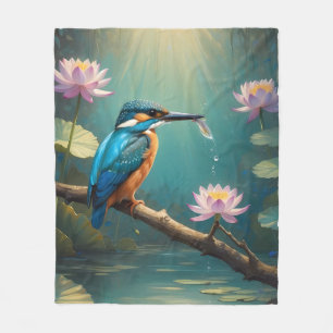 Elegant Kingfisher Bird Fleece Blanket