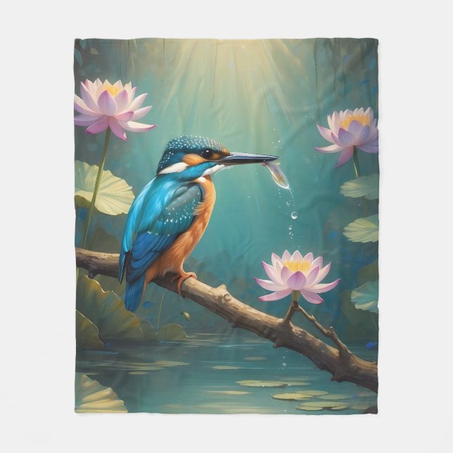 Elegant Kingfisher Bird  Fleece Blanket (Front)