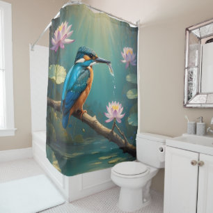 Elegant Kingfisher Bird Shower Curtain
