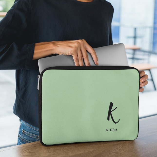 Elegant Kiwi Green Monogram Laptop Sleeve (Creator Uploaded)