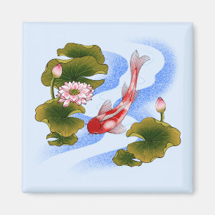 Elegant koi carp in lotus pond magnet