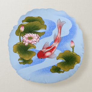 Elegant koi carp in lotus pond  round cushion