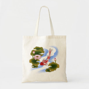 Elegant koi carp in lotus pond  tote bag