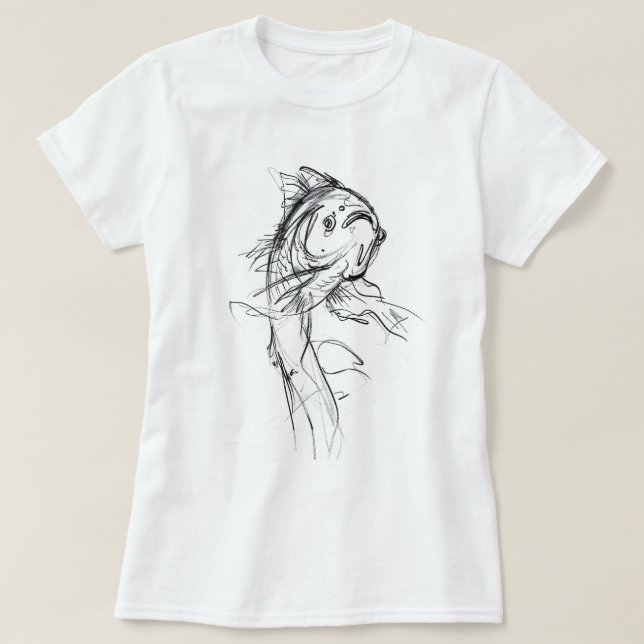 Elegant Koi Fish Abstract Sketch T-Shirt (Design Front)