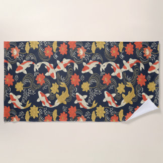 Elegant Koi Fish and Lotus Pattern Beach Towel