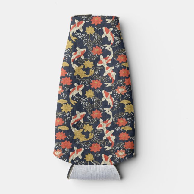 Elegant Koi Fish and Lotus Pattern Bottle Cooler (Front)