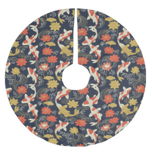 Elegant Koi Fish and Lotus Pattern Brushed Polyester Tree Skirt