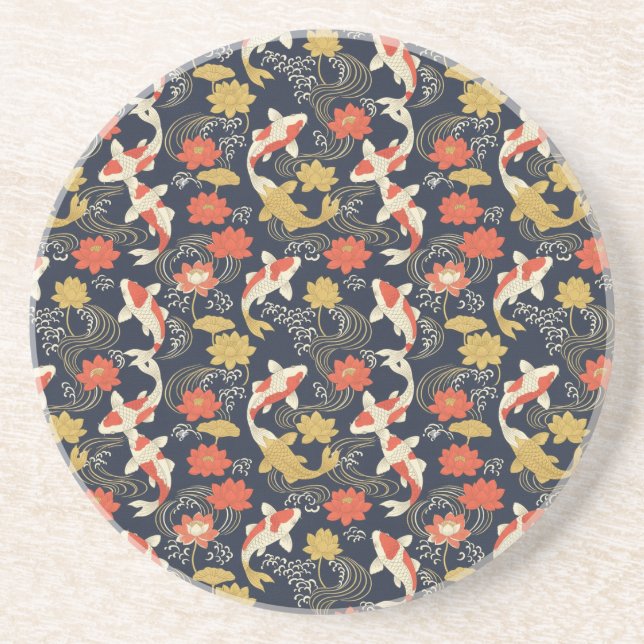 Elegant Koi Fish and Lotus Pattern Coaster (Front)