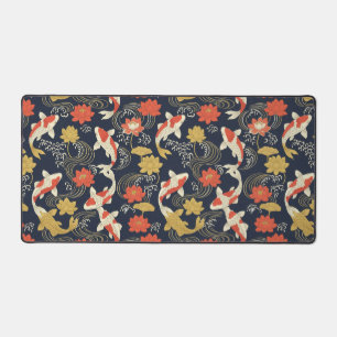 Elegant Koi Fish and Lotus Pattern Desk Mat