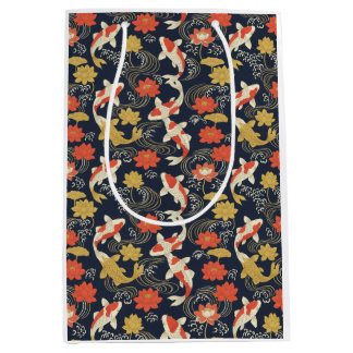 Elegant Koi Fish and Lotus Pattern Medium Gift Bag