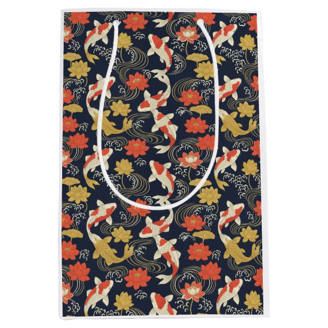 Elegant Koi Fish and Lotus Pattern Medium Gift Bag (Front)