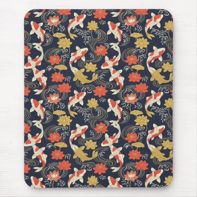 Elegant Koi Fish and Lotus Pattern Mouse Mat (Front)