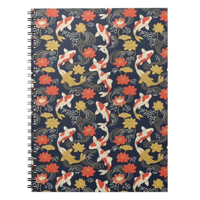 Elegant Koi Fish and Lotus Pattern Notebook (Front)