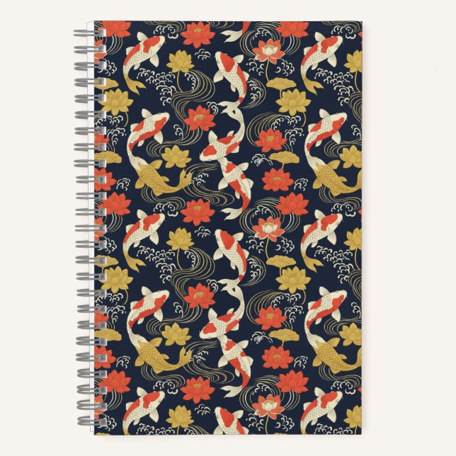 Elegant Koi Fish and Lotus Pattern Notebook (Front)