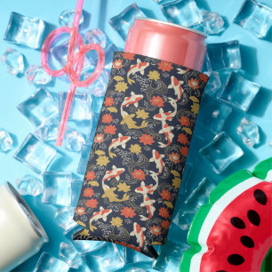 Elegant Koi Fish and Lotus Pattern Seltzer Can Cooler
