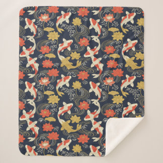 Elegant Koi Fish and Lotus Pattern Sherpa Blanket